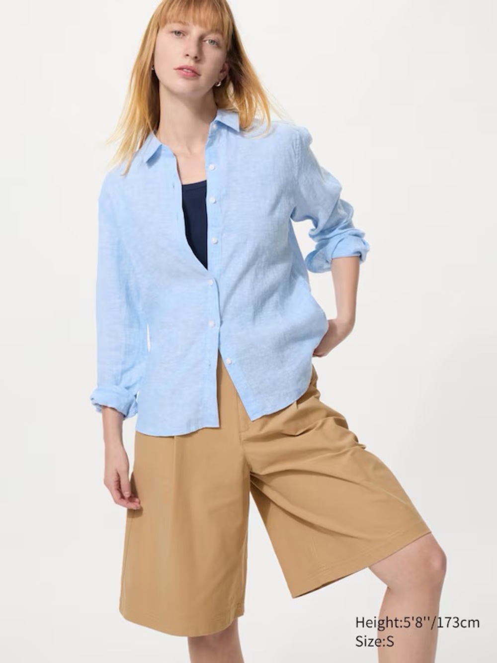 Uniqlo Linen Light Blue Long-Sleeve Button Shirt